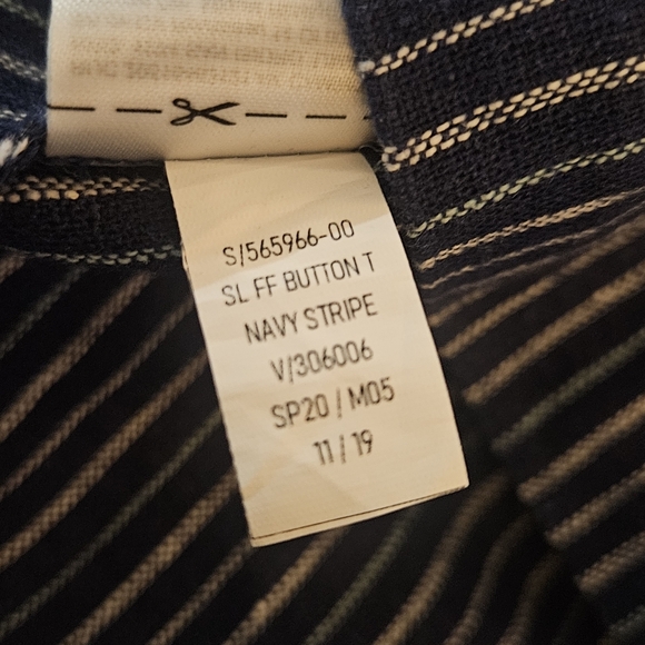 Old Navy Linen Blend Dress Womens Medium Blue White Nautical Stripe Patch Pocket - Picture 9 of 10
